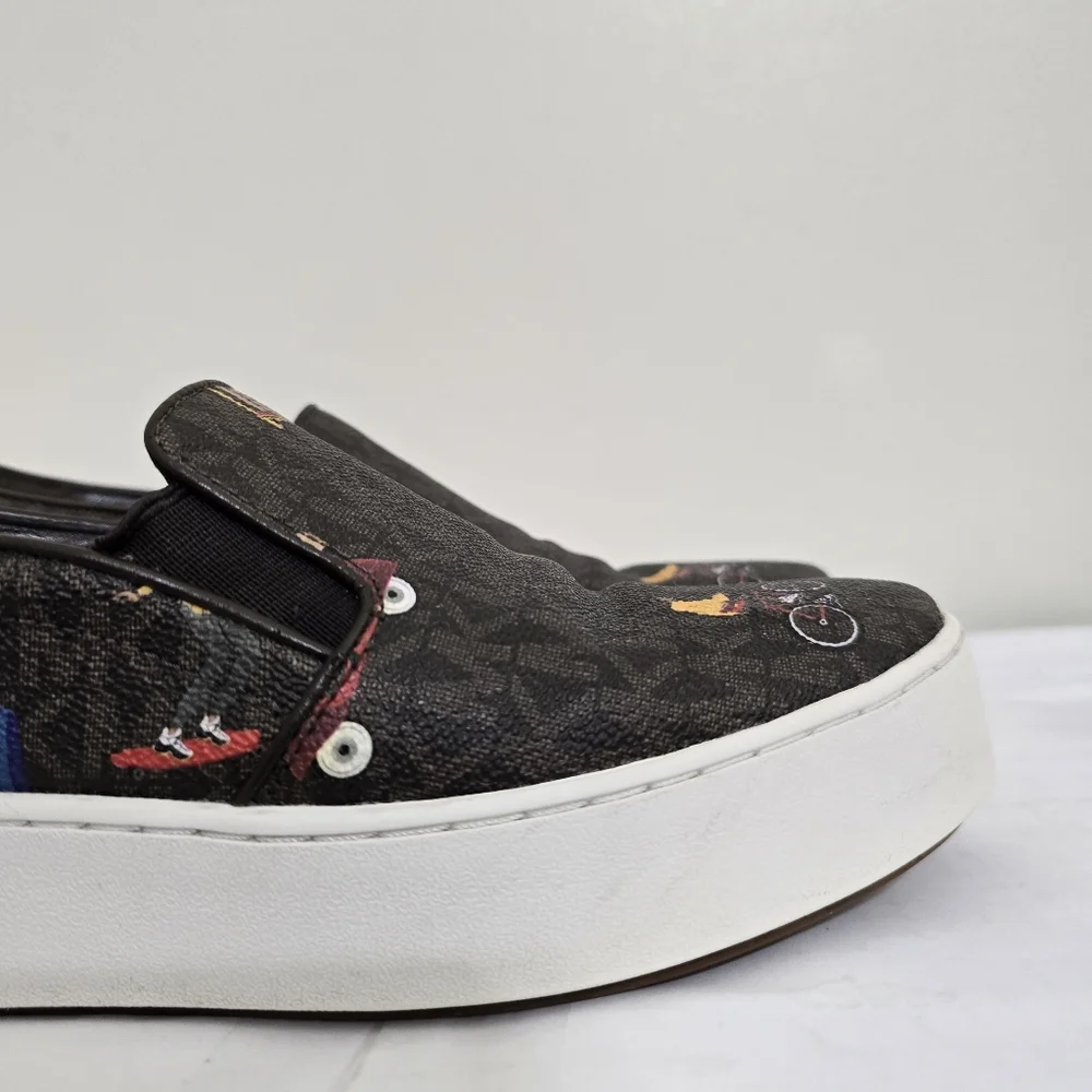 MICHAEL KORS size 7 Jet Set Trent Travel Print Logo Slip On‎ Shoes Brown